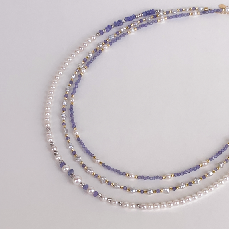 Akoya Pearl 18K Gold Tanzanite Elegant Statement Necklace