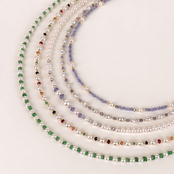 Akoya Pearl 18K Gold Tsavorite Coordinated Necklace