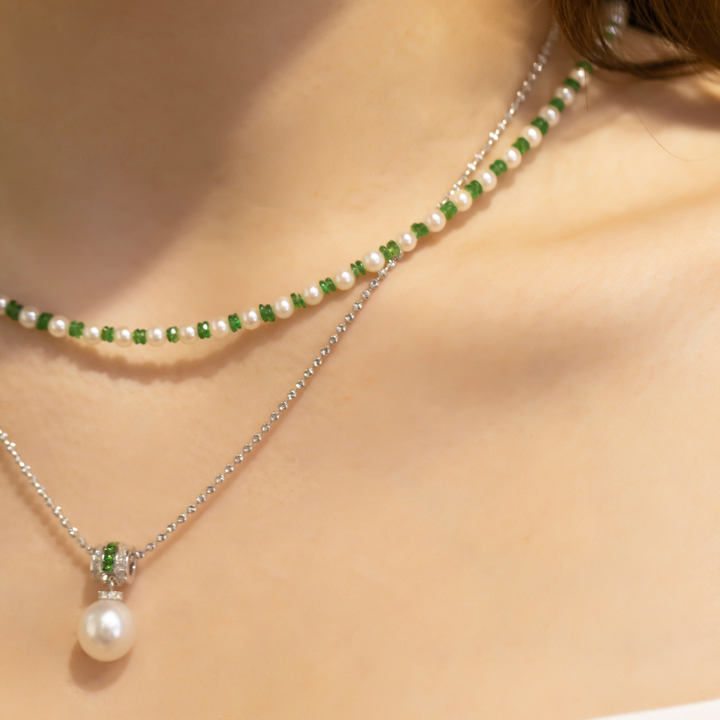 Akoya Pearl 18K Gold Tsavorite Coordinated Necklace