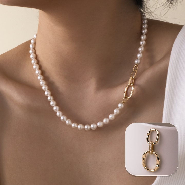 Cream Baroque Akoya Pearl 18K Gold Pearl Strand Necklace