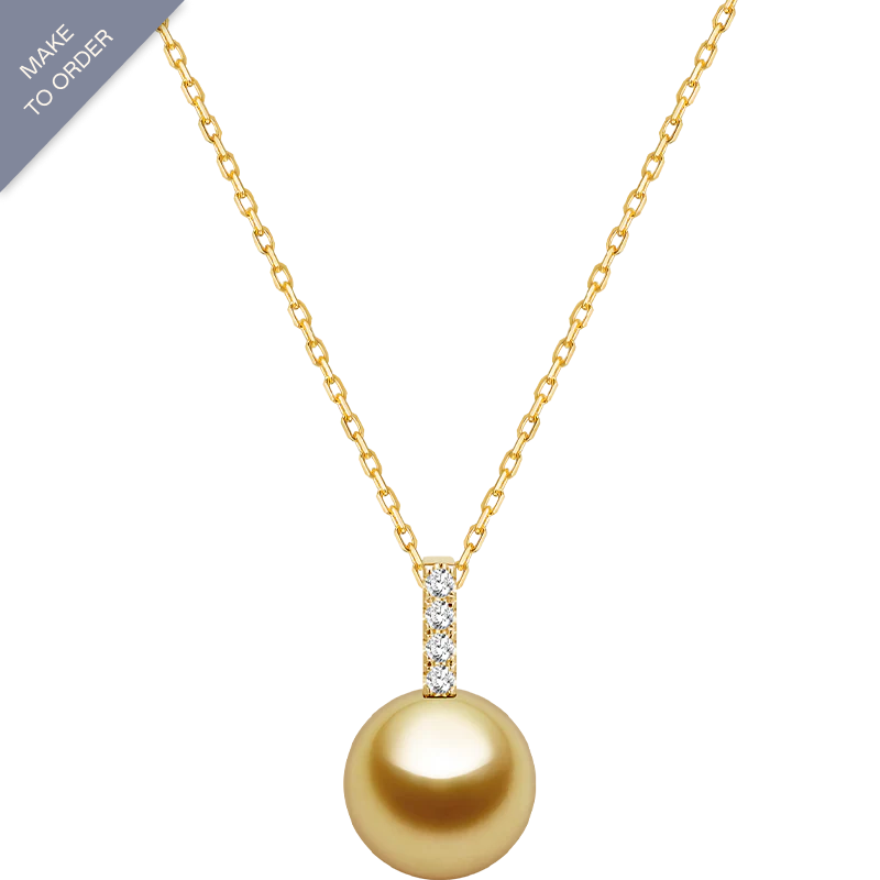 South Sea Golden Pearl 18K Gold 4 Distinct Diamonds Necklace