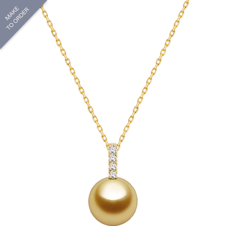 South Sea Golden Pearl 18K Gold 4 Distinct Diamonds Necklace