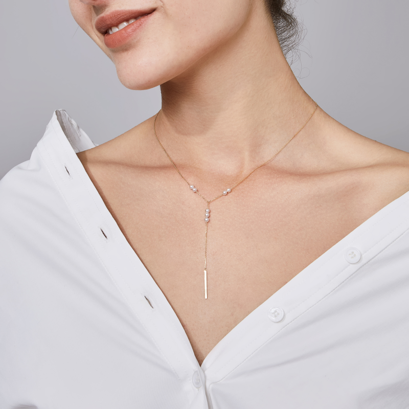 Akoya Pearl 18K Gold Y-shaped Drop Necklace