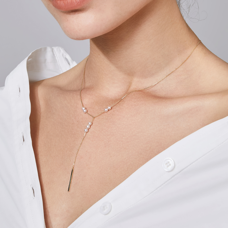 Akoya Pearl 18K Gold Y-shaped Drop Necklace