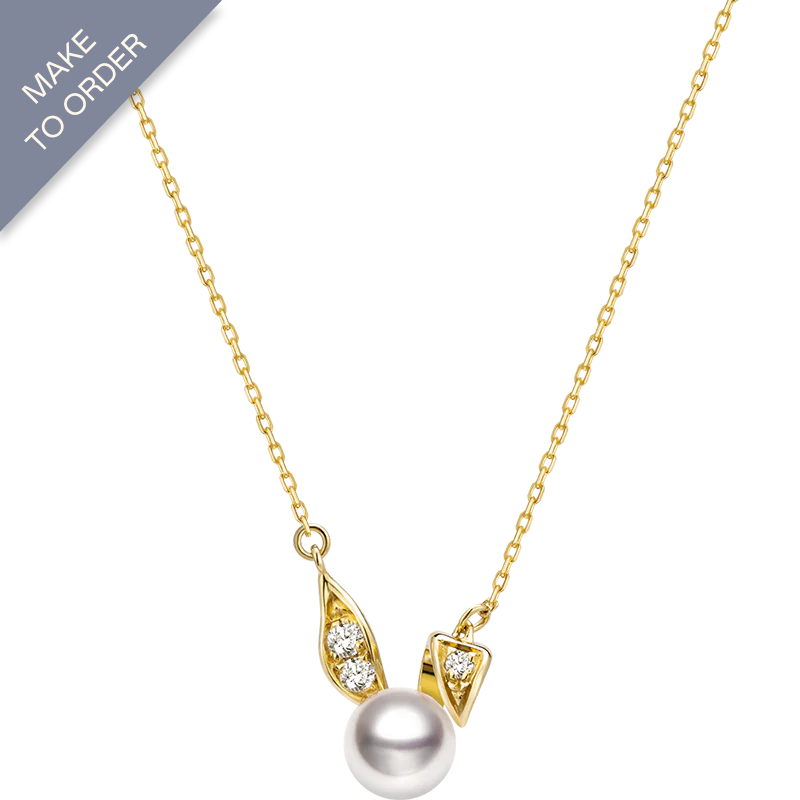 Akoya Pearl 18K Solid Gold Diamonds Bunny Necklace