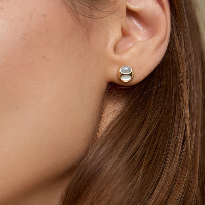 18K Gold Mother-of-Pearl Imprint H Gold Surround Studs