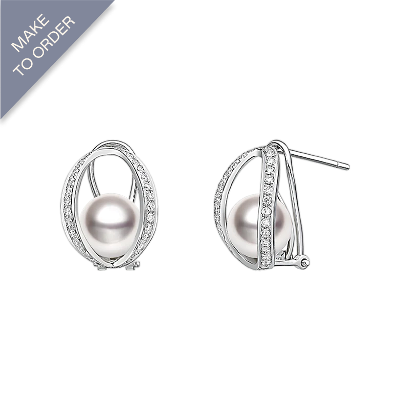 Akoya Pearl 18K White Gold Stand Out Designs Diamonds Stud Earrings