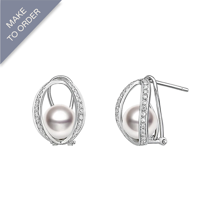 Akoya Pearl 18K White Gold Stand Out Designs Diamonds Stud Earrings