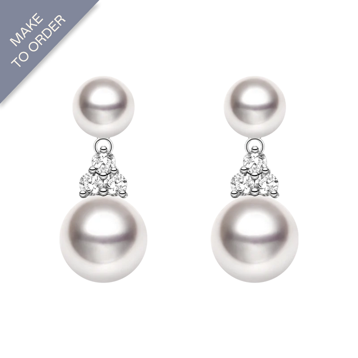 Double Akoya Pearls 18K White Gold Diamond Earrings