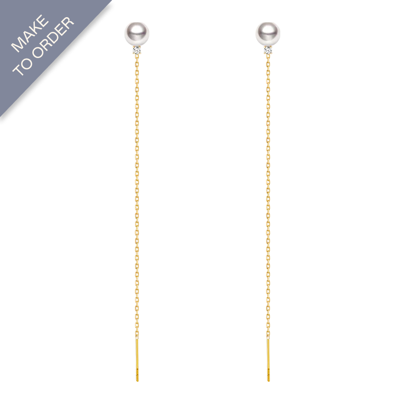 Akoya Pearl 18K Gold Ethereal Dangle Diamonds Earrings