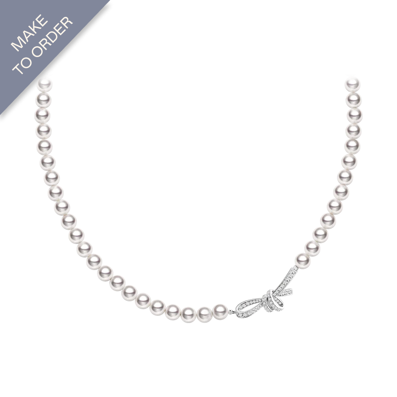 Akoya Pearl 18K White Gold Bowknot Diamond Necklace