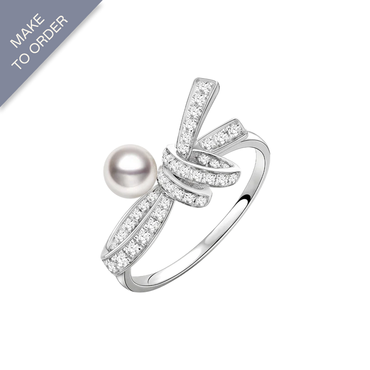 Akoya Pearl 18K White Gold Knot Diamond Ring