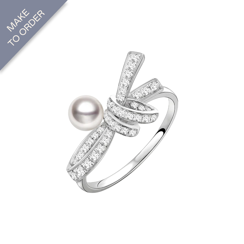 Akoya Pearl 18K White Gold Knot Diamond Ring