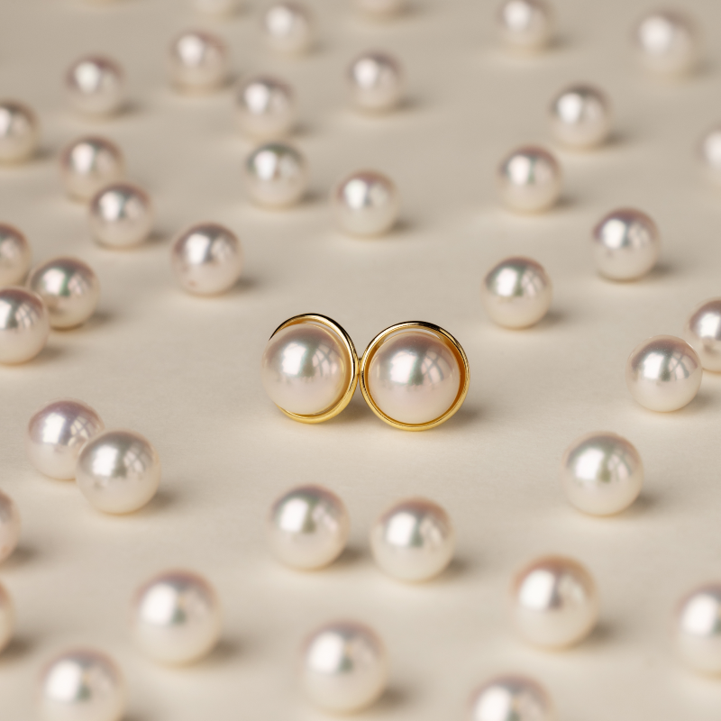 Akoya Pearl 18K Gold Bezel-Set Encircling Earrings