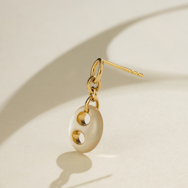 18K Gold Mother-of-Pearl Imprint H Hoop Earrings