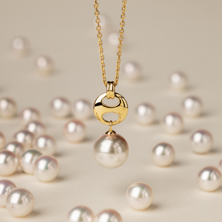 Akoya Pearl 18K Gold Imprint H Elegant Necklace