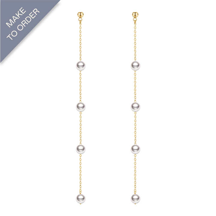 Akoya Pearl 18K Gold 4 Pearls Hanging Design Earrings
