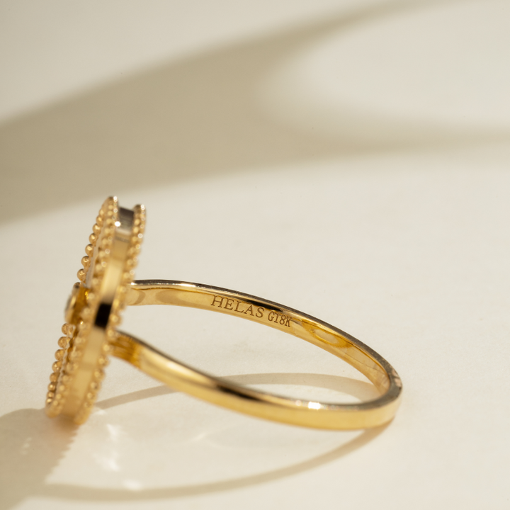 18K Gold Diamond Imprint H Cut Gold Surface Ring