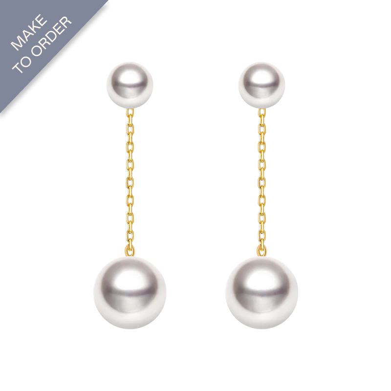 Akoya Pearl 18K Gold Double Pearl Chain Earrings