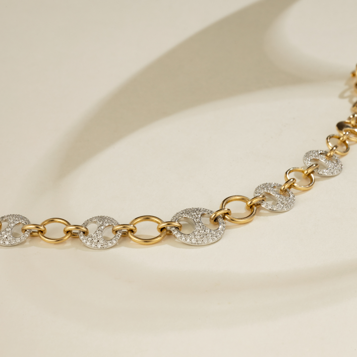 18K Gold Diamond Imprint H Layered Chain Necklace