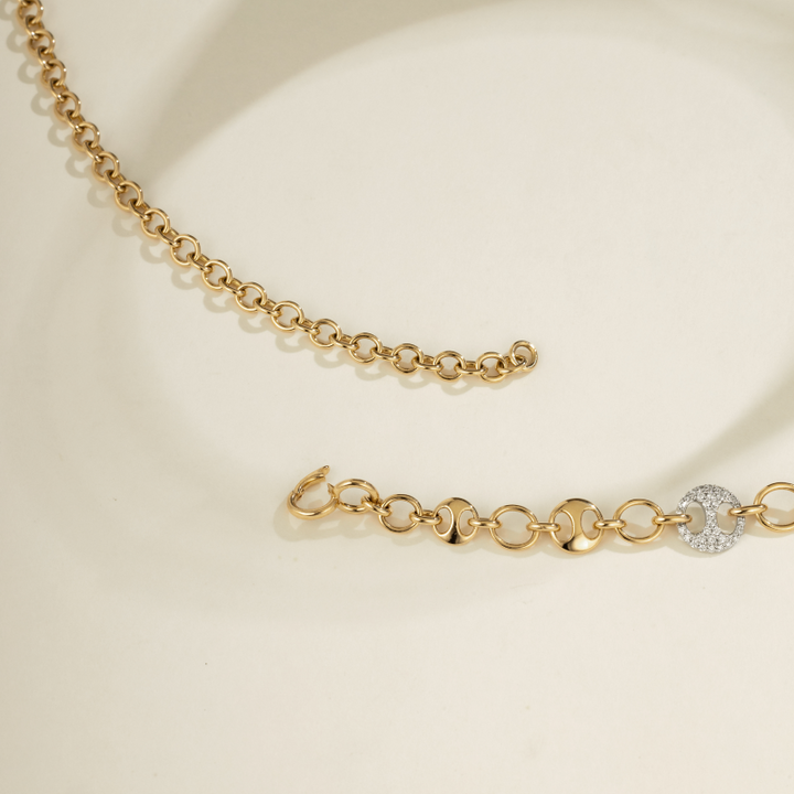 18K Gold Diamond Imprint H Layered Chain Necklace