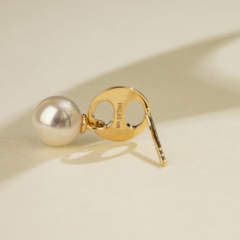 Akoya Pearl 18K Gold Imprint H Elegant Studs Earrings