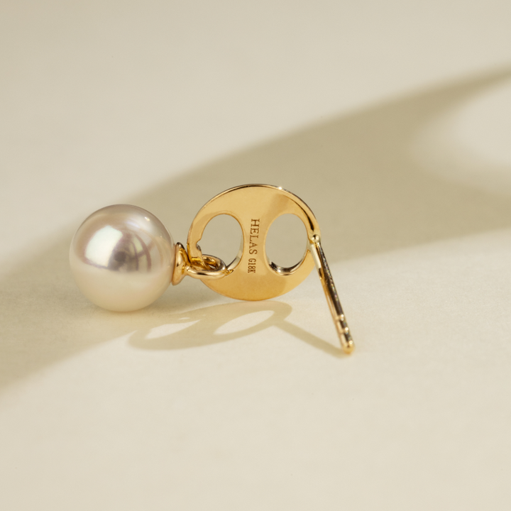 Akoya Pearl 18K Gold Imprint H Elegant Studs Earrings