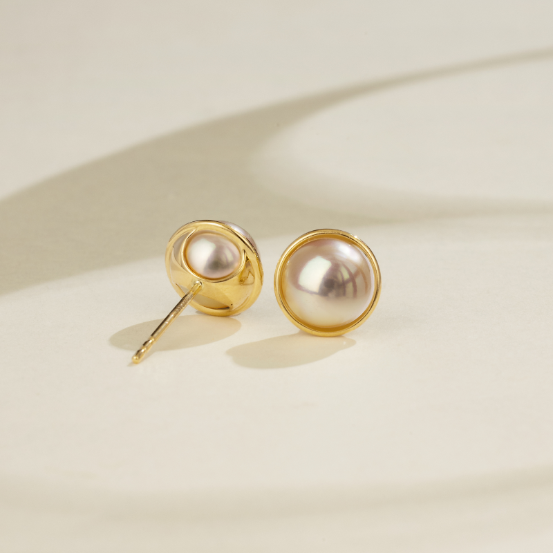 Akoya Pearl 18K Gold Bezel-Set Encircling Earrings