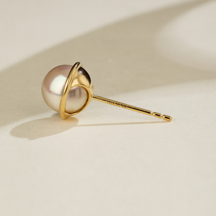 Akoya Pearl 18K Gold Bezel-Set Encircling Earrings