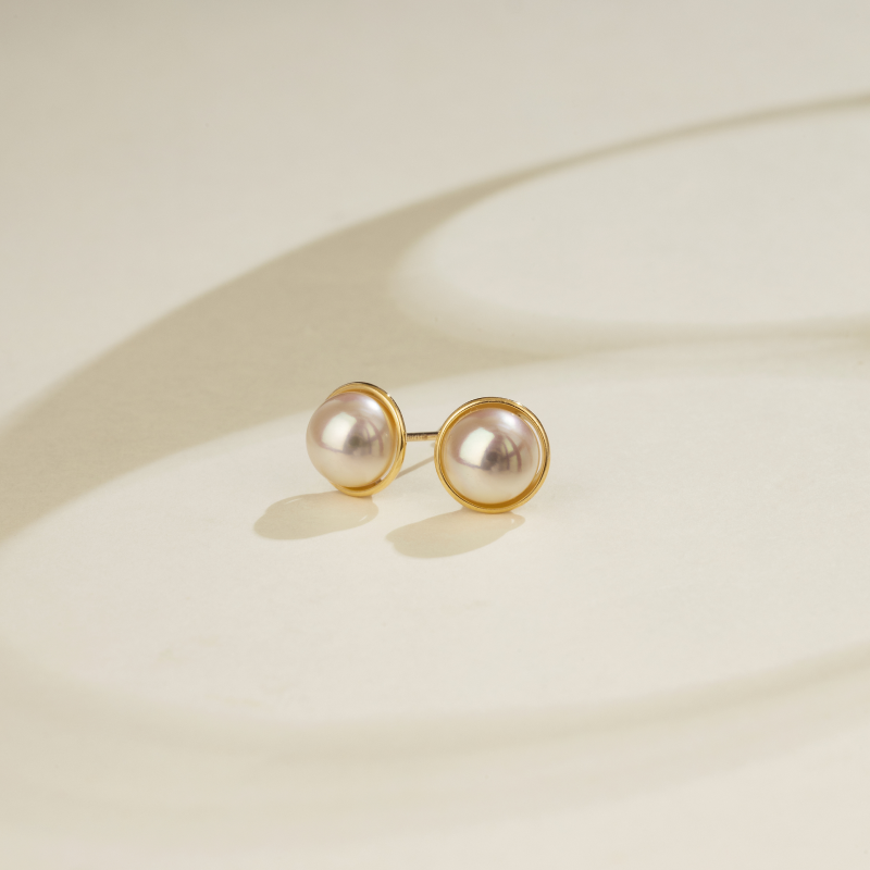 Akoya Pearl 18K Gold Bezel-Set Encircling Earrings