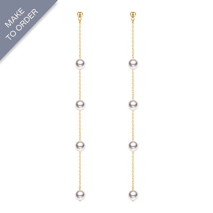 Akoya Pearl 18K Gold Four Pearls Hanging Design Earrings