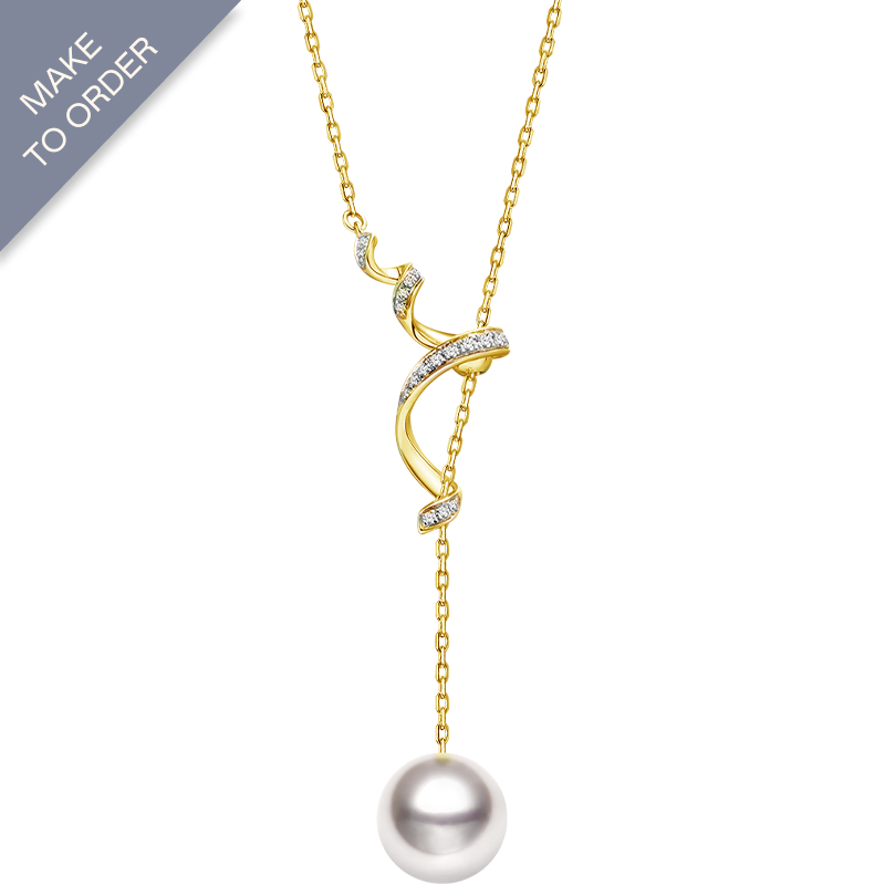 Akoya Pearl 18K Solid Gold Adjustable Y-shaped Diamonds Necklace