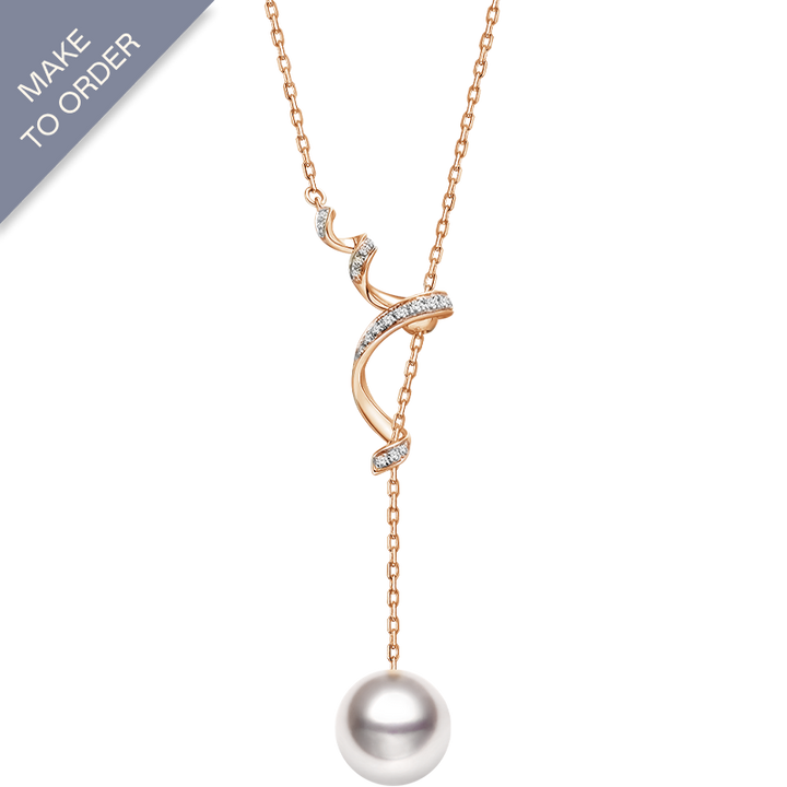 Akoya Pearl 18K Solid Gold Adjustable Y-shaped Diamonds Necklace