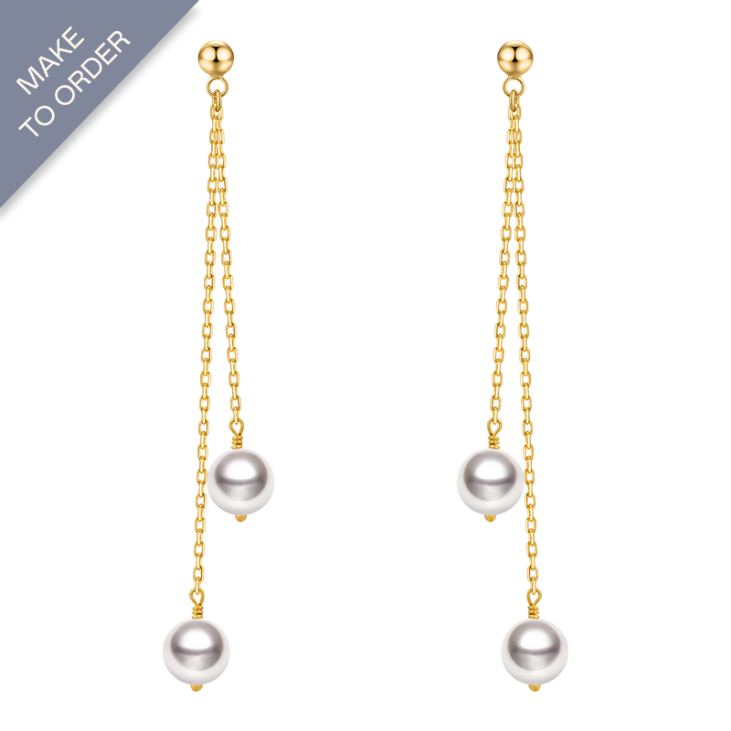 Akoya Pearl 18K Gold Double Beads Drop Earrings