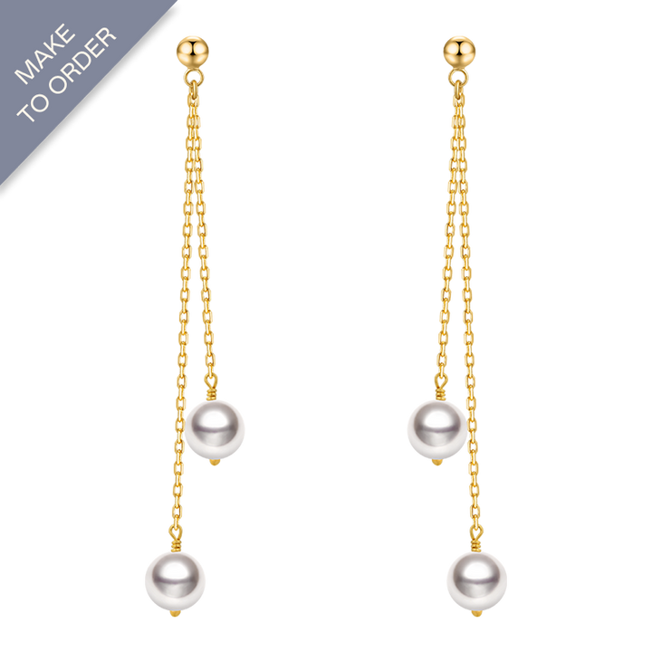 Akoya Pearl 18K Gold Double Beads Drop Earrings