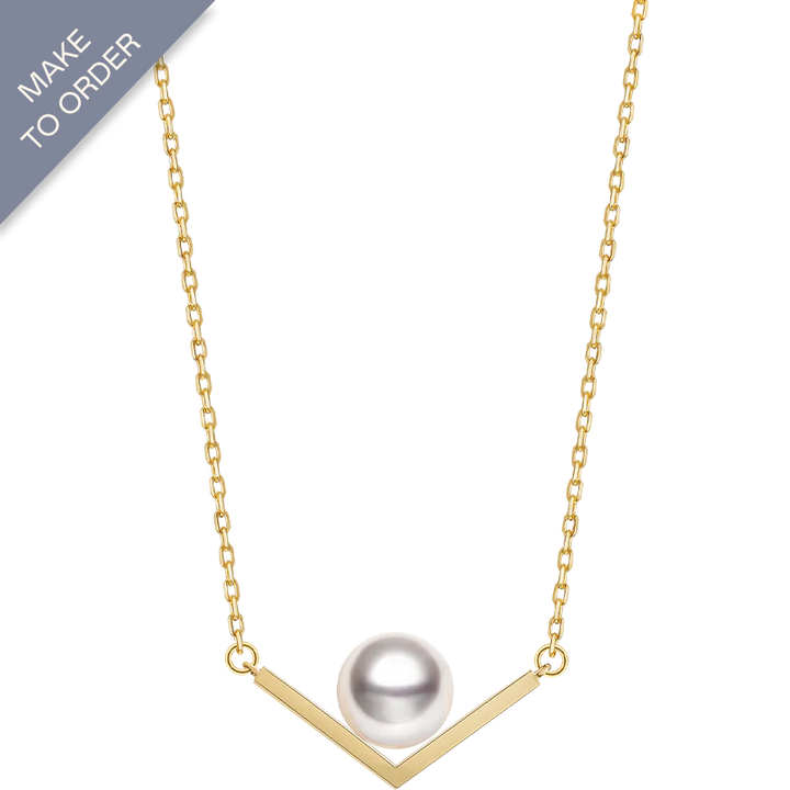 Akoya Saltwater Pearl 18K Yellow Gold V-shape Necklace