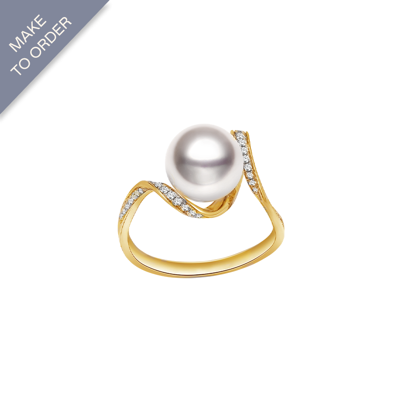 Akoya Pearl 18K Solid Gold Elegant Diamonds Ring