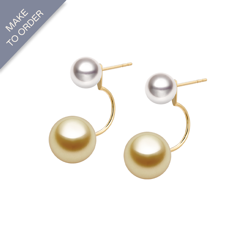 South Sea and Akoya Double Pearl 18K Gold Curved Stud Earrings