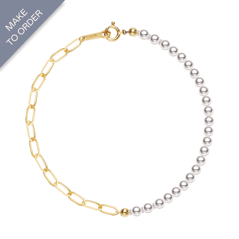 Akoya Pearl 18K Gold Half Chain Design Bracelet