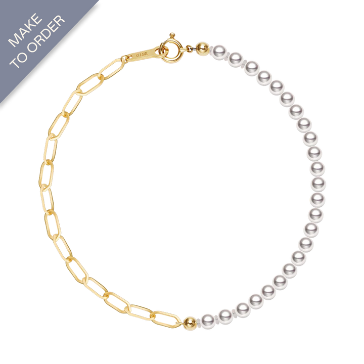 Akoya Pearl 18K Gold Half Chain Design Bracelet