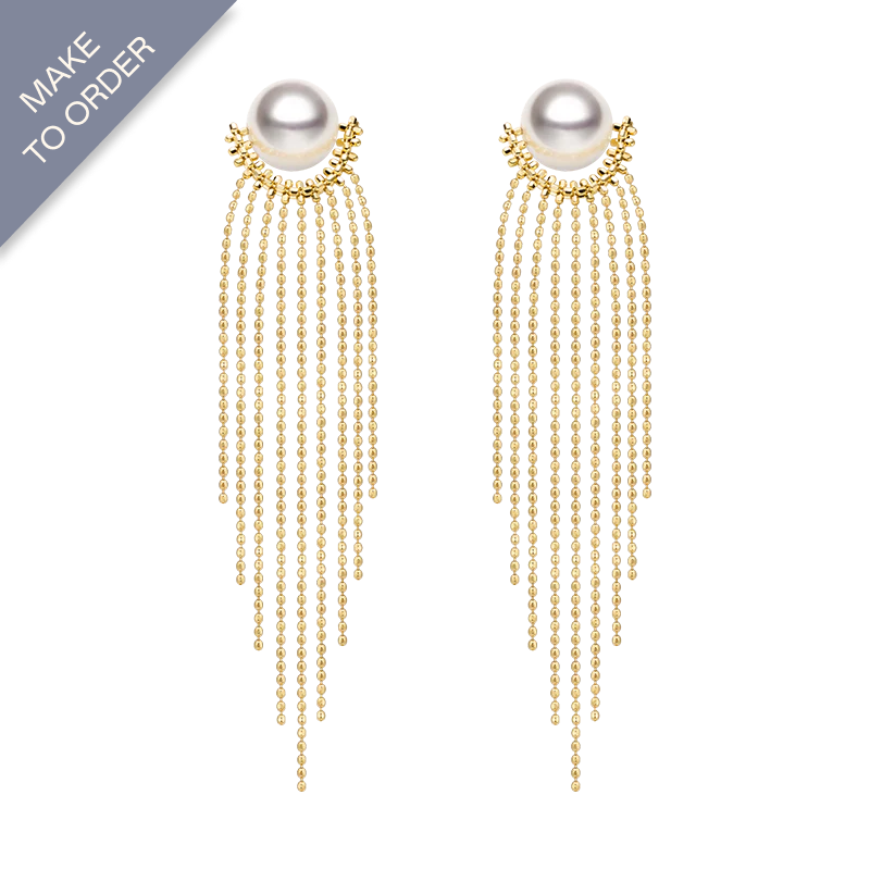 Akoya Pearl 18K Gold Fringe Beaded Chain Earrings