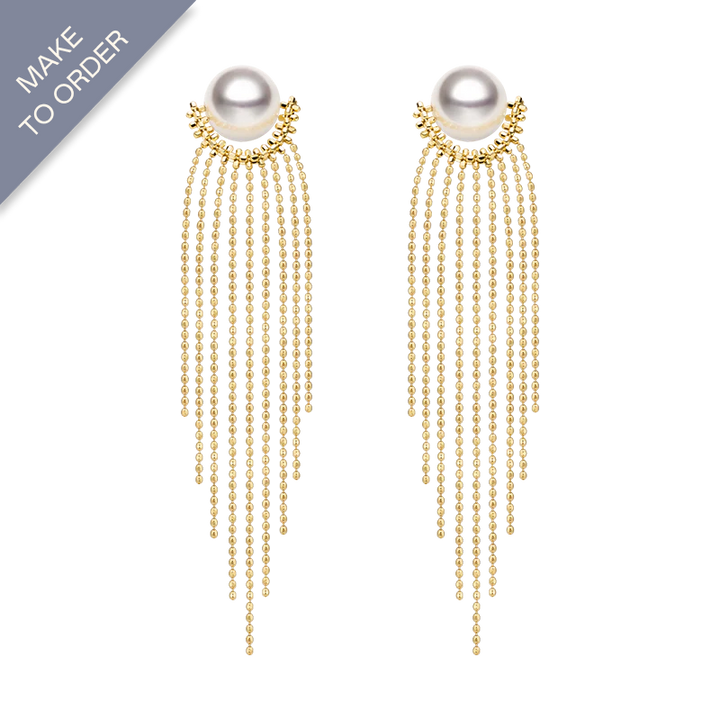 Akoya Pearl 18K Gold Fringe Beaded Chain Earrings