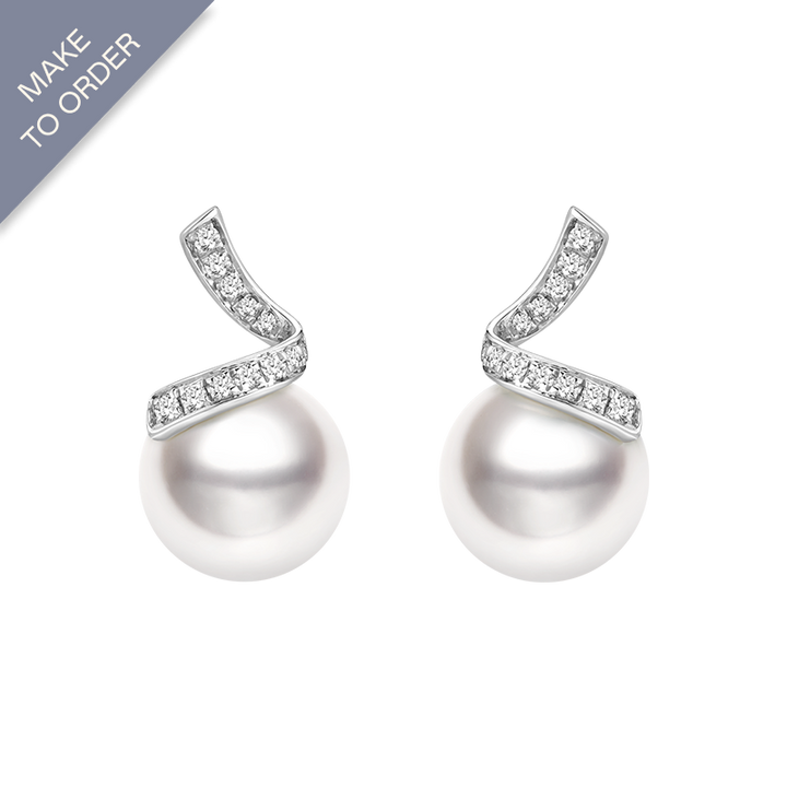 South Sea Pearl 18K White Gold Classic Wave Stud Diamonds Earrings