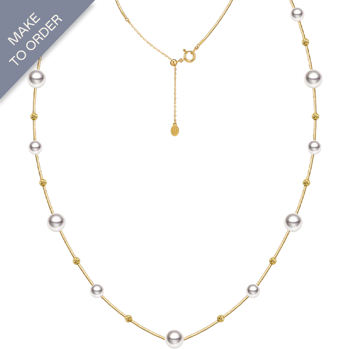 Akoya 18k Yellow Gold Baby's Breath Herringbone Chain Necklace