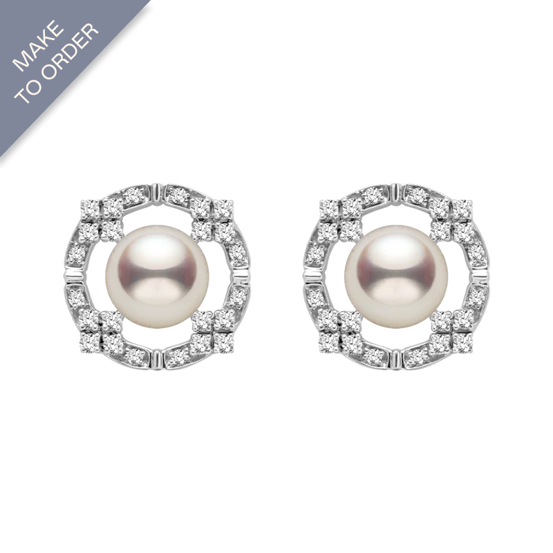 Akoya Pearl 18K White Gold Diamond Arched Design Earrings