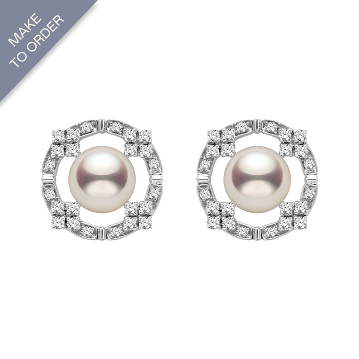 Akoya Pearl 18K White Gold Diamond Arched Design Earrings