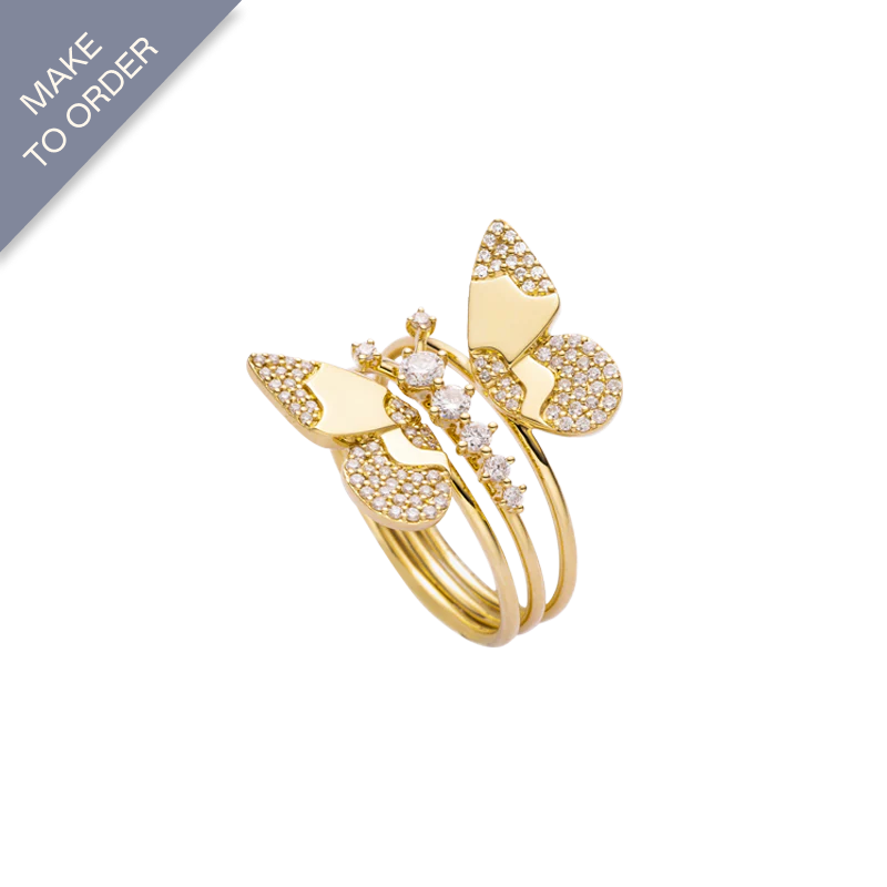 18K Gold Diamonds Butterfly Layer Combination Set Of Rings