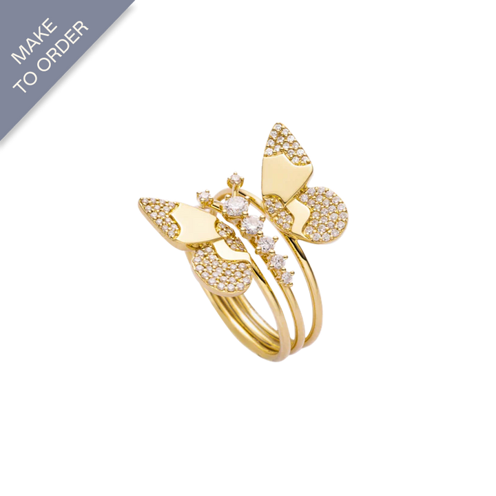 18K Gold Diamonds Butterfly Layer Combination Set Of Rings