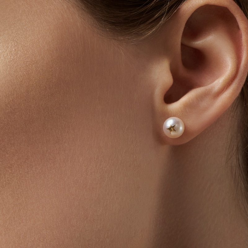 Akoya Saltwater Pearl 18K Gold Star Studs Earrings