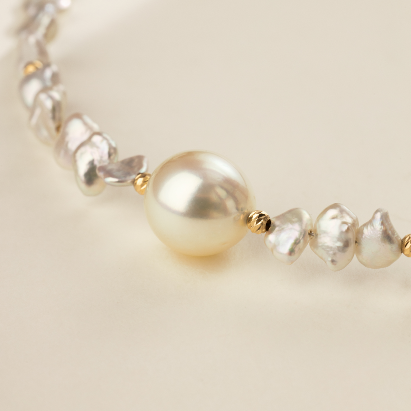 Akoya Saltwater Pearl 18K Gold Keshi Shard Necklace